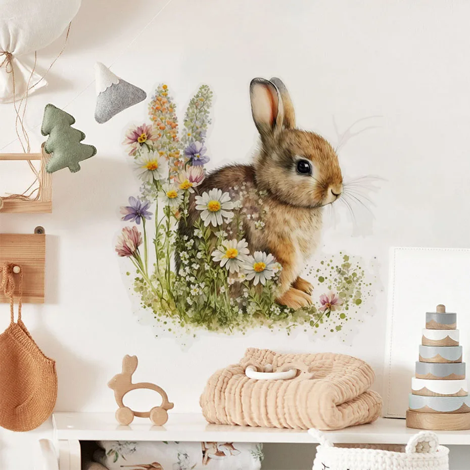 Pegatinas de pared con conejito y flores para habitación infantil - imagen 3