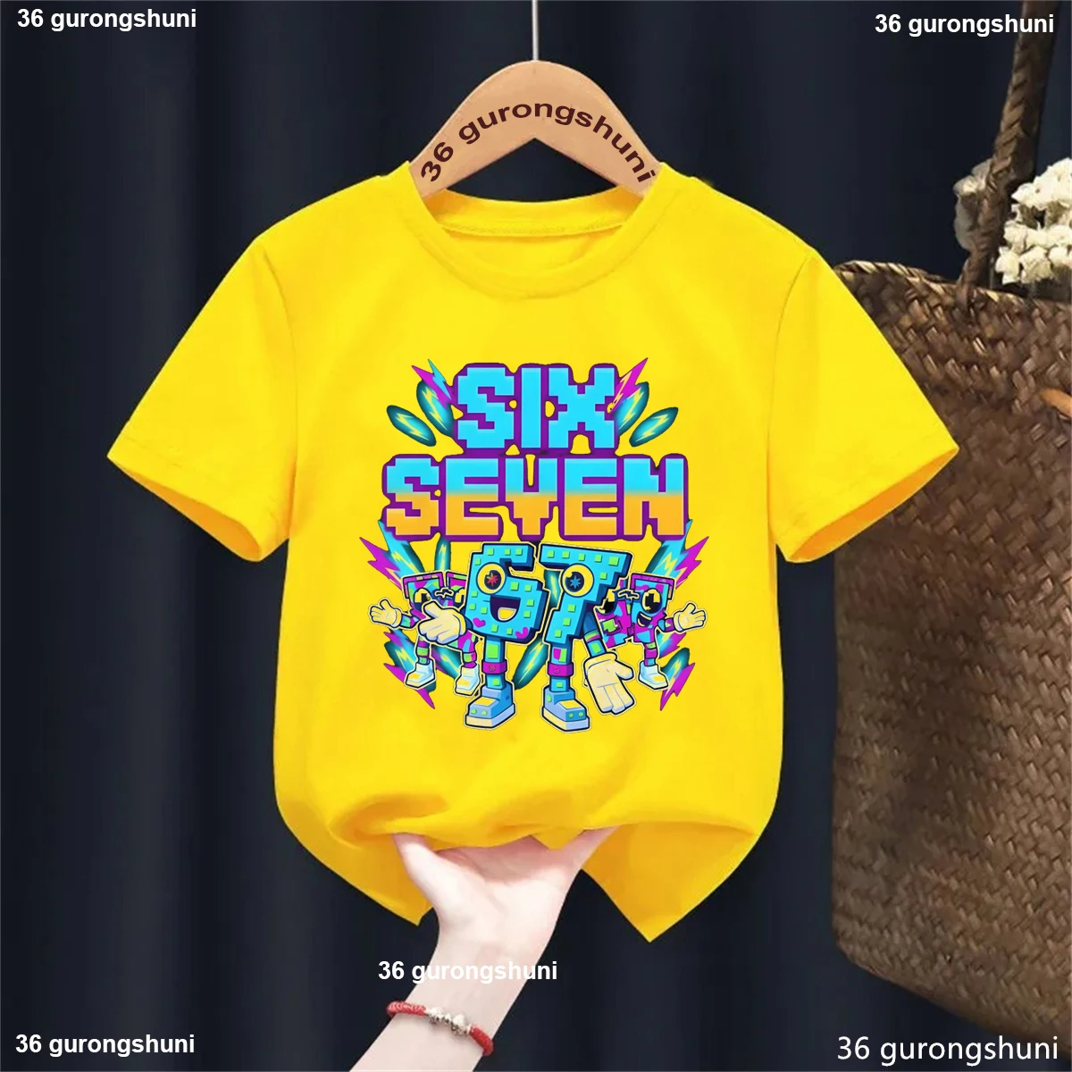 Camiseta estampada Brainrot meme con bloques, para niños y niñas - imagen 3