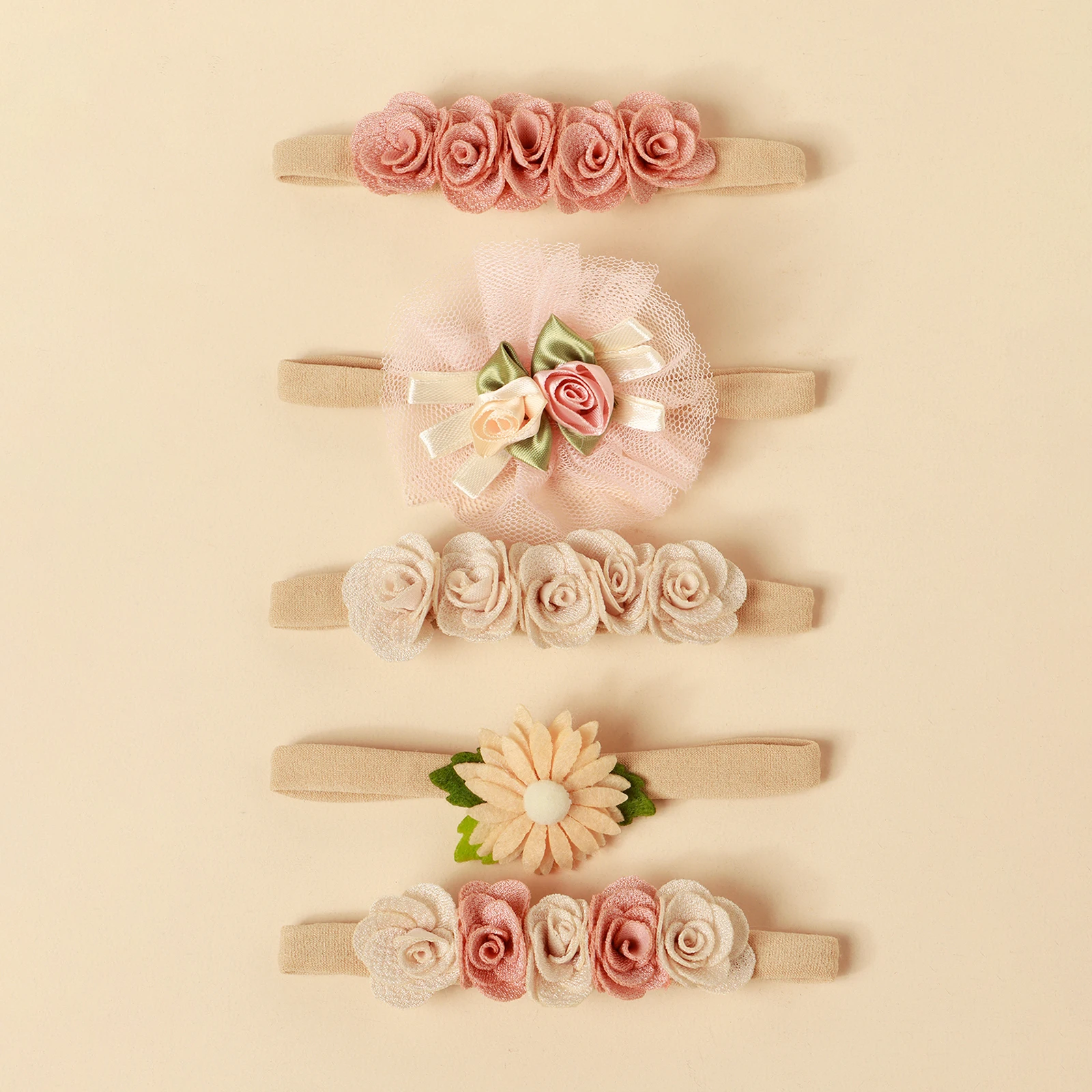 Diadema floral de encaje para bebé recién nacida – Rosa suave - imagen 5