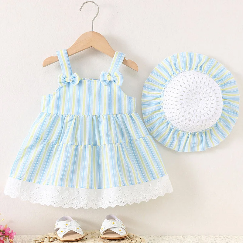 Vestido verano niña algodón sin mangas con lazo y sombrero