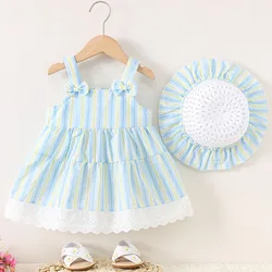 Vestido verano niña algodón sin mangas con lazo y sombrero