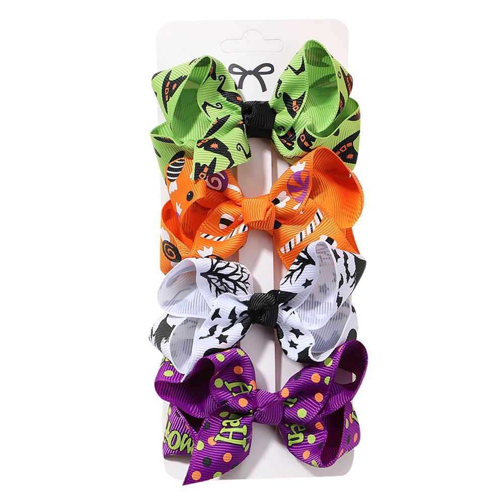 Pinzas Halloween para niñas con lazo de calavera