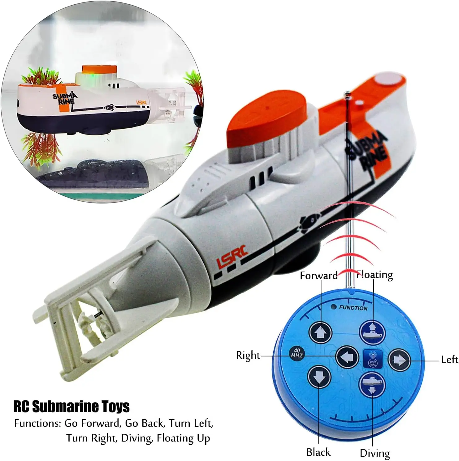 Mini submarino RC teledirigido impermeable para niños