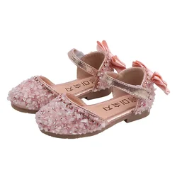 Sandalias planas para bebé estilo princesa con lazo de cristal