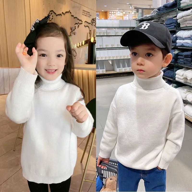 Suéter cuello alto lana cálida para niños, abrigo invierno