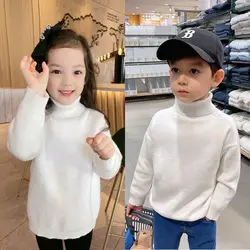 Suéter cuello alto lana cálida para niños, abrigo invierno
