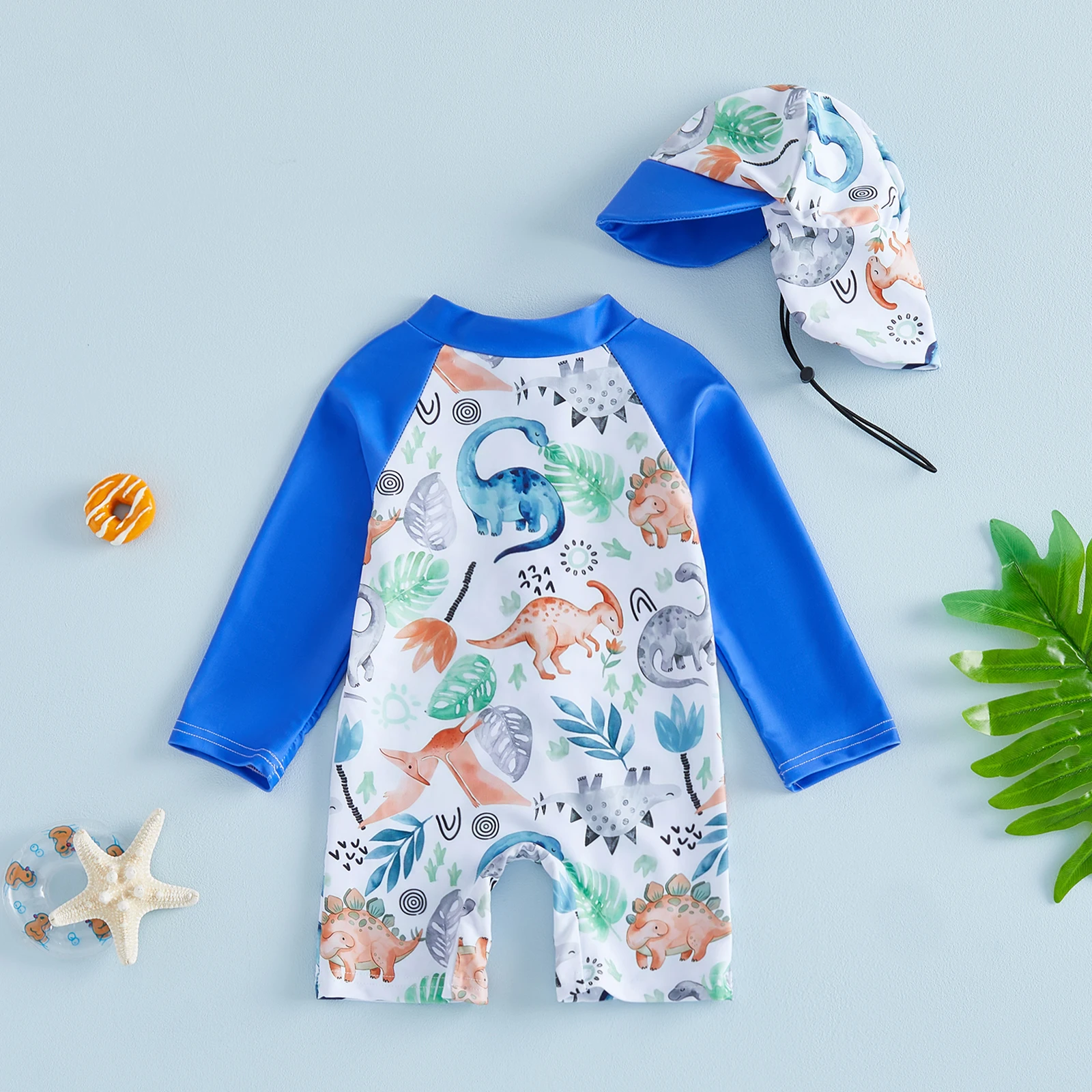 VISgogo traje de baño niño manga larga con gorro dinosaurio - imagen 4