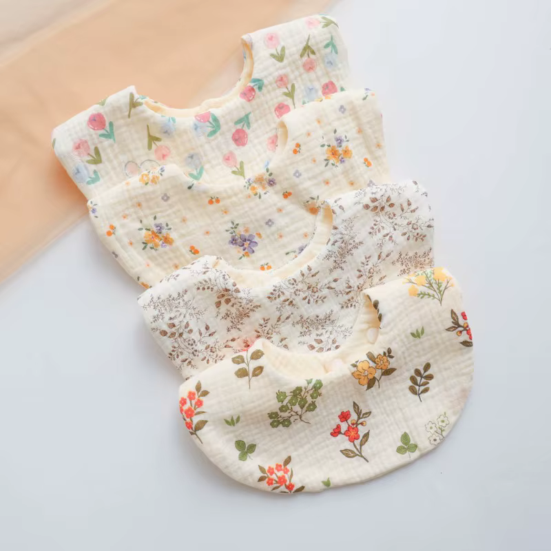Babero bandana de gasa arrugada con floral para recién nacidos - imagen 4