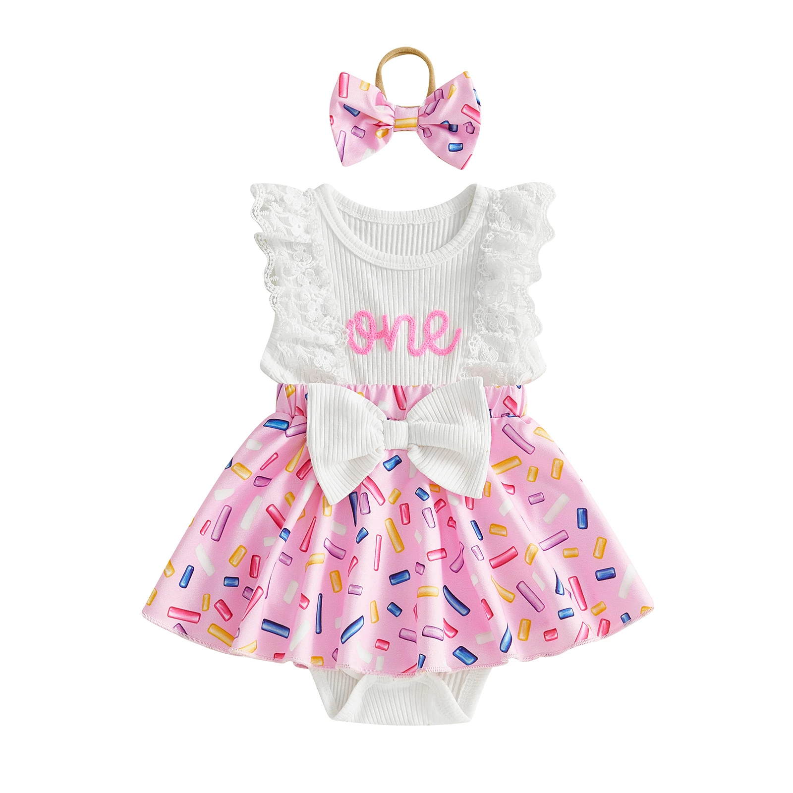 Conjunto de cumpleaños para bebé niña con vestido sin mangas y diadema