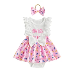Conjunto de cumpleaños para bebé niña con vestido sin mangas y diadema