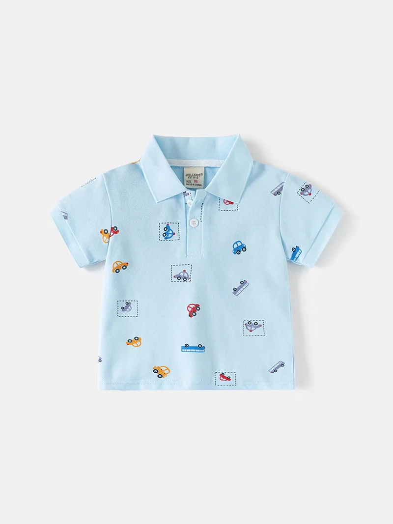 Polo infantil de algodón fino con estampado de coche para niño - imagen 3