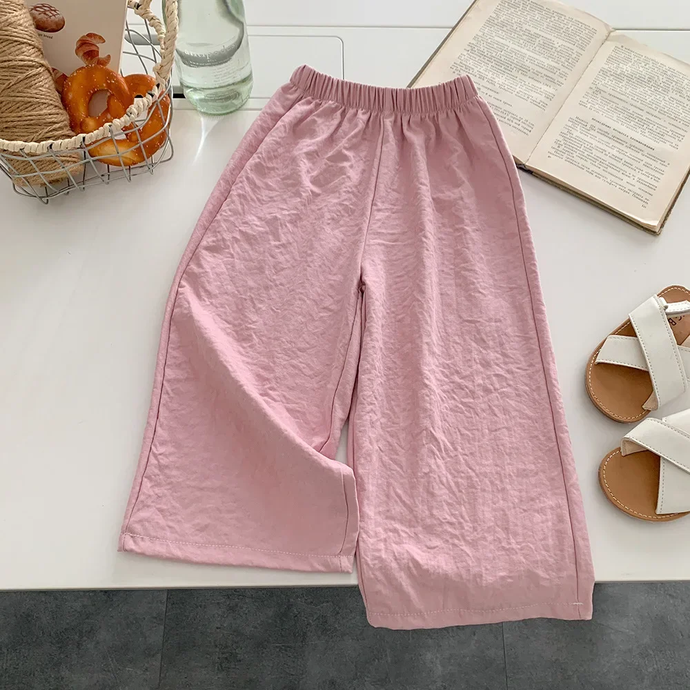 Pantalones de verano para niña en crema, pernera recta - imagen 5