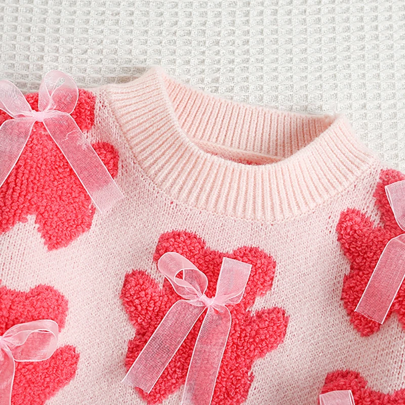 MILANCEL Jersey de punto para niña con estampado de oso y lazo - imagen 3