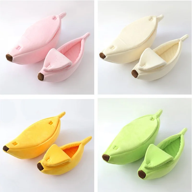 Cama para gatos semicerrada de felpa cálida en forma de plátano - imagen 5