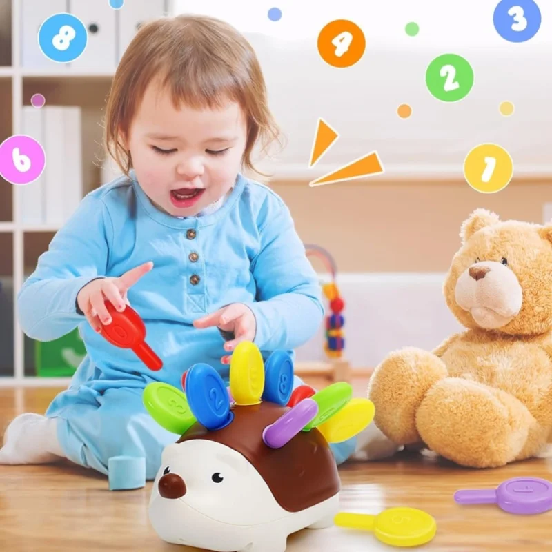 Juguete sensorial Montessori erizo de madera natural para niños - imagen 5