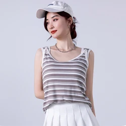 Camiseta de lactancia sin mangas a rayas con espalda cruzada