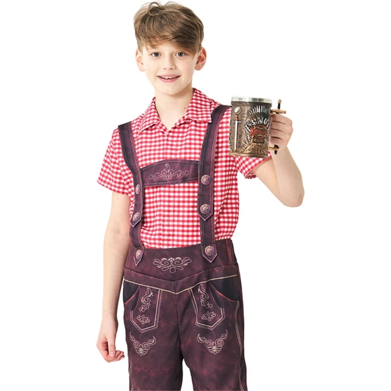 QX2D Disfraz Oktoberfest infantil de tirantes a cuadros con chaleco - imagen 2