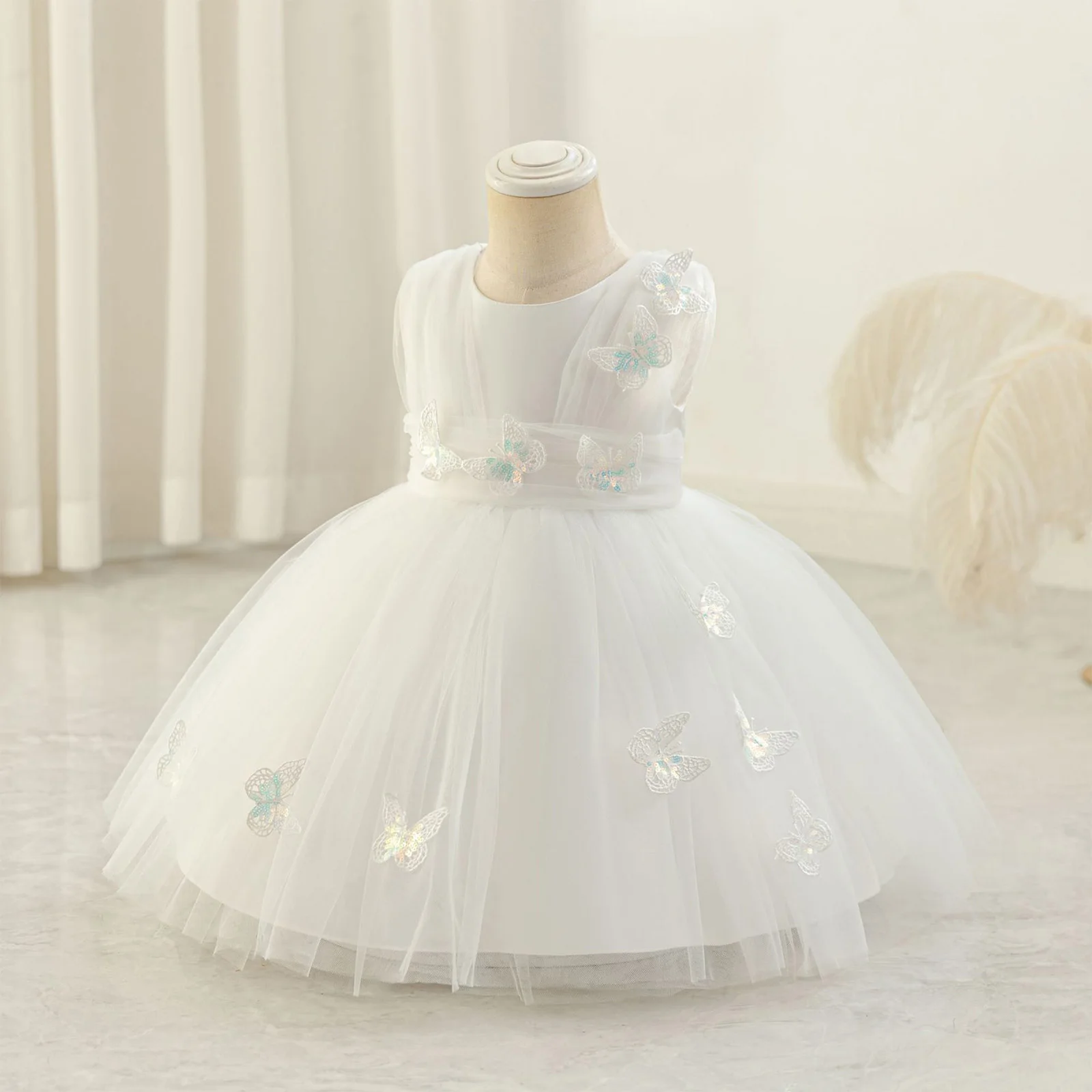 Vestido de princesa mariposa de tul fruncido sin mangas con cinturón - imagen 3