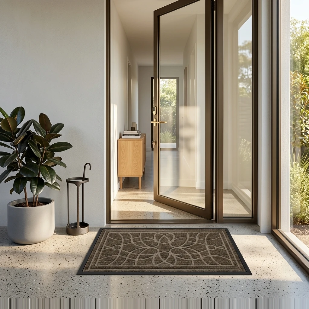 Alfombra de entrada impermeable con diseño floral mandala