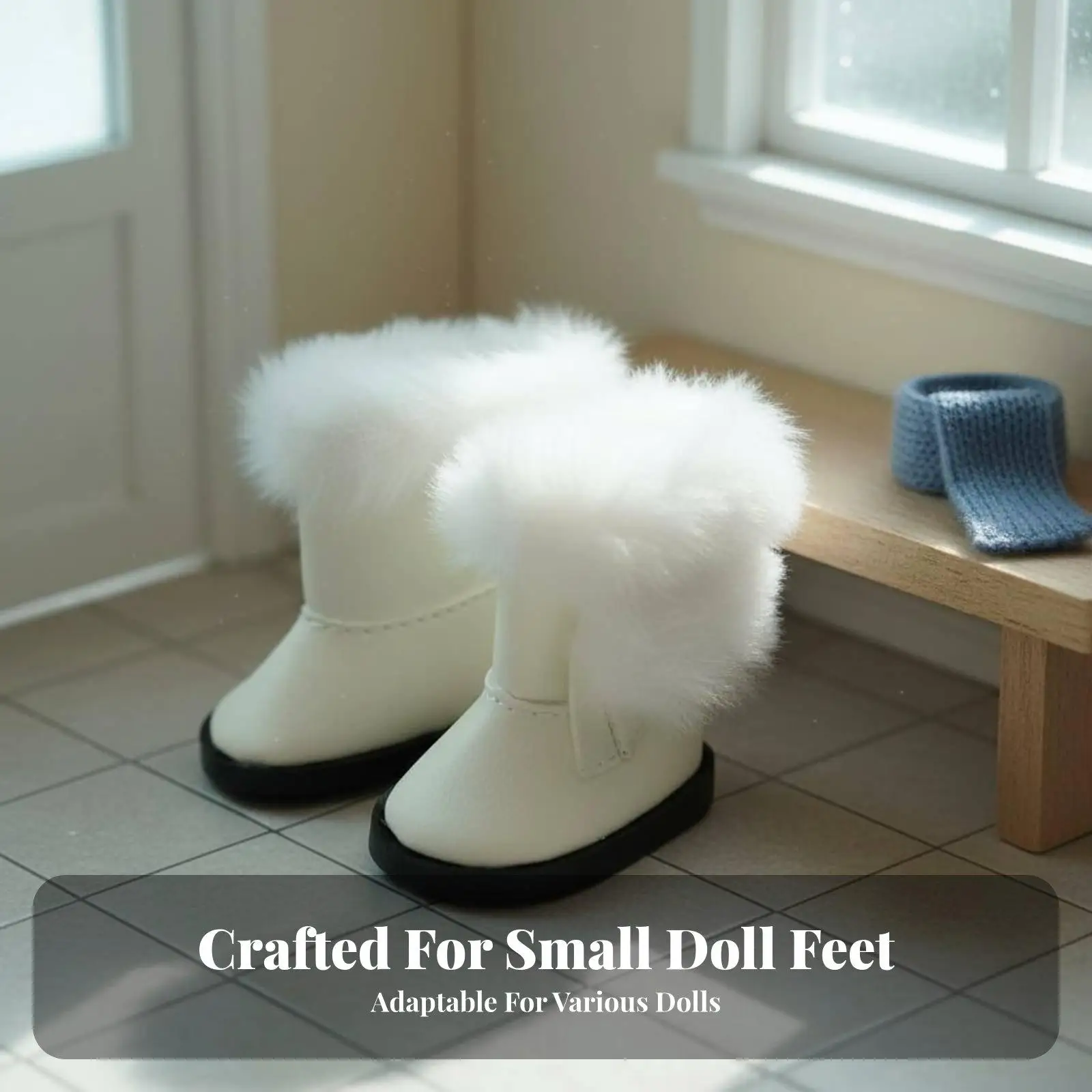 Botines invierno para muñeca en tela y felpa con ribete piel - imagen 3