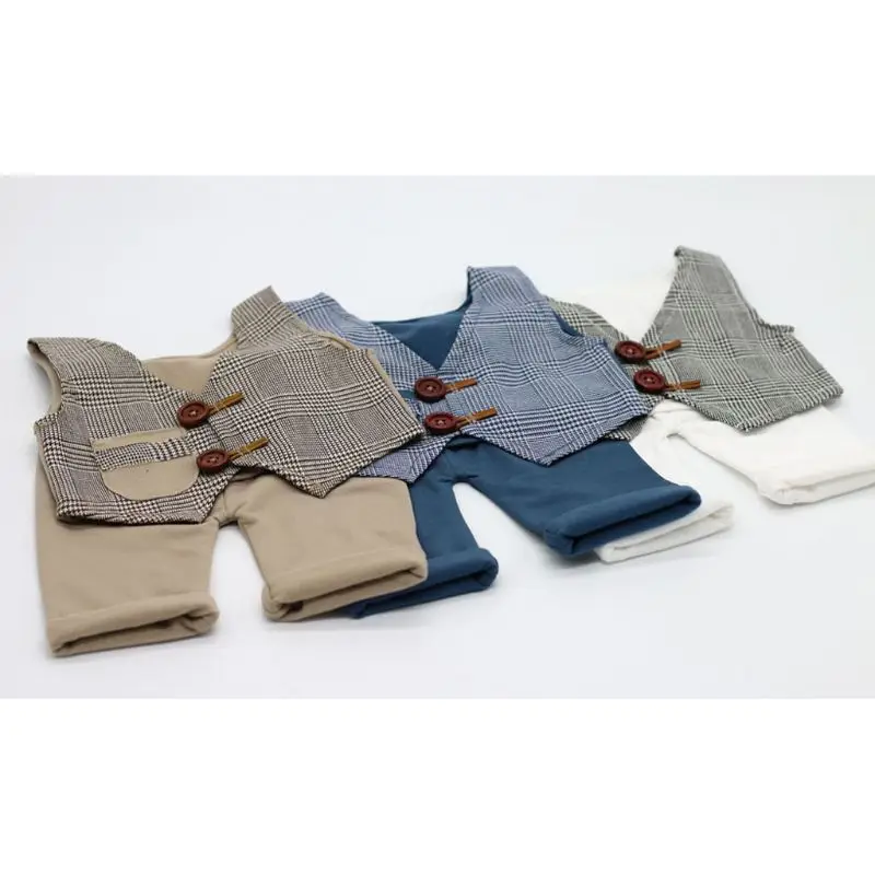 Conjunto a cuadros con estilo de fotografía y disfraz para bebés
