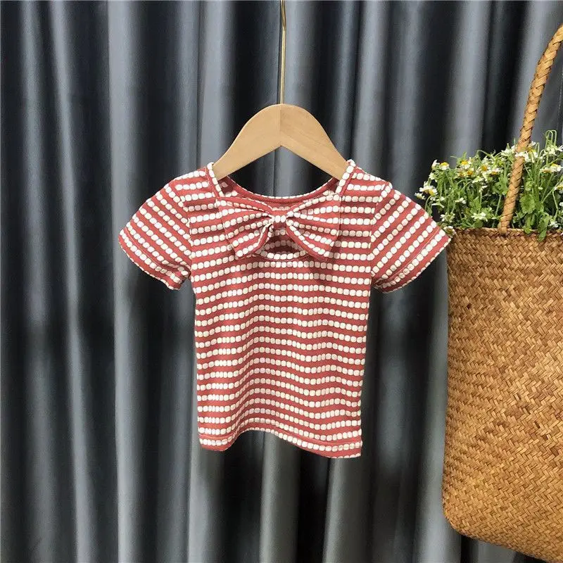 Camisa vintage de rayas para niñas con lazo y espalda descubierta