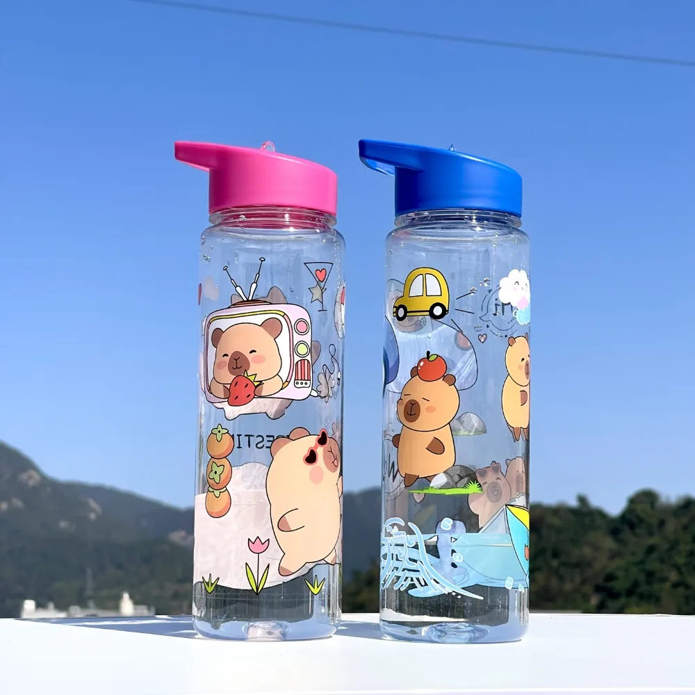 Botella de agua infantil con pajita capibara para colegio y camping - imagen 5