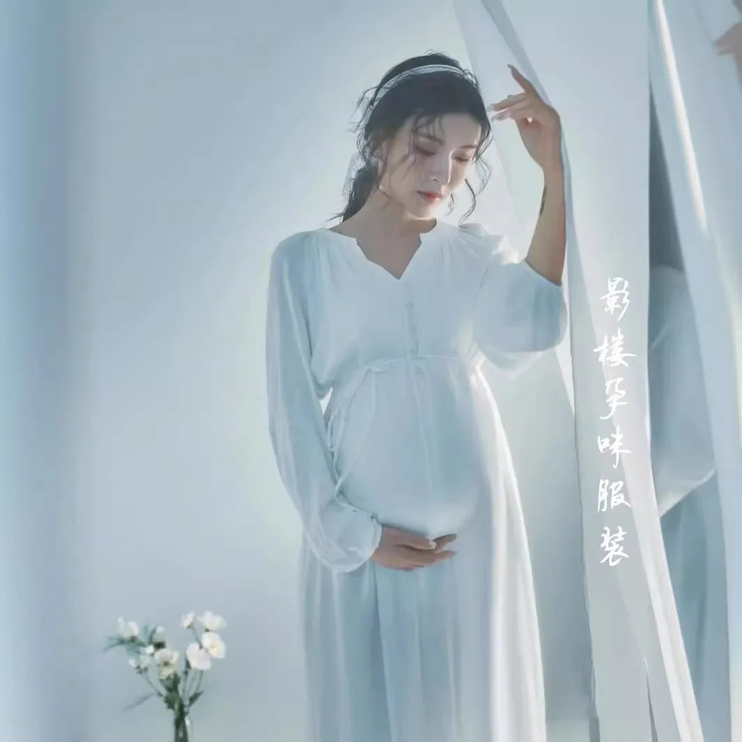 Vestido maternidad algodón largo para fotos de embarazo - imagen 5
