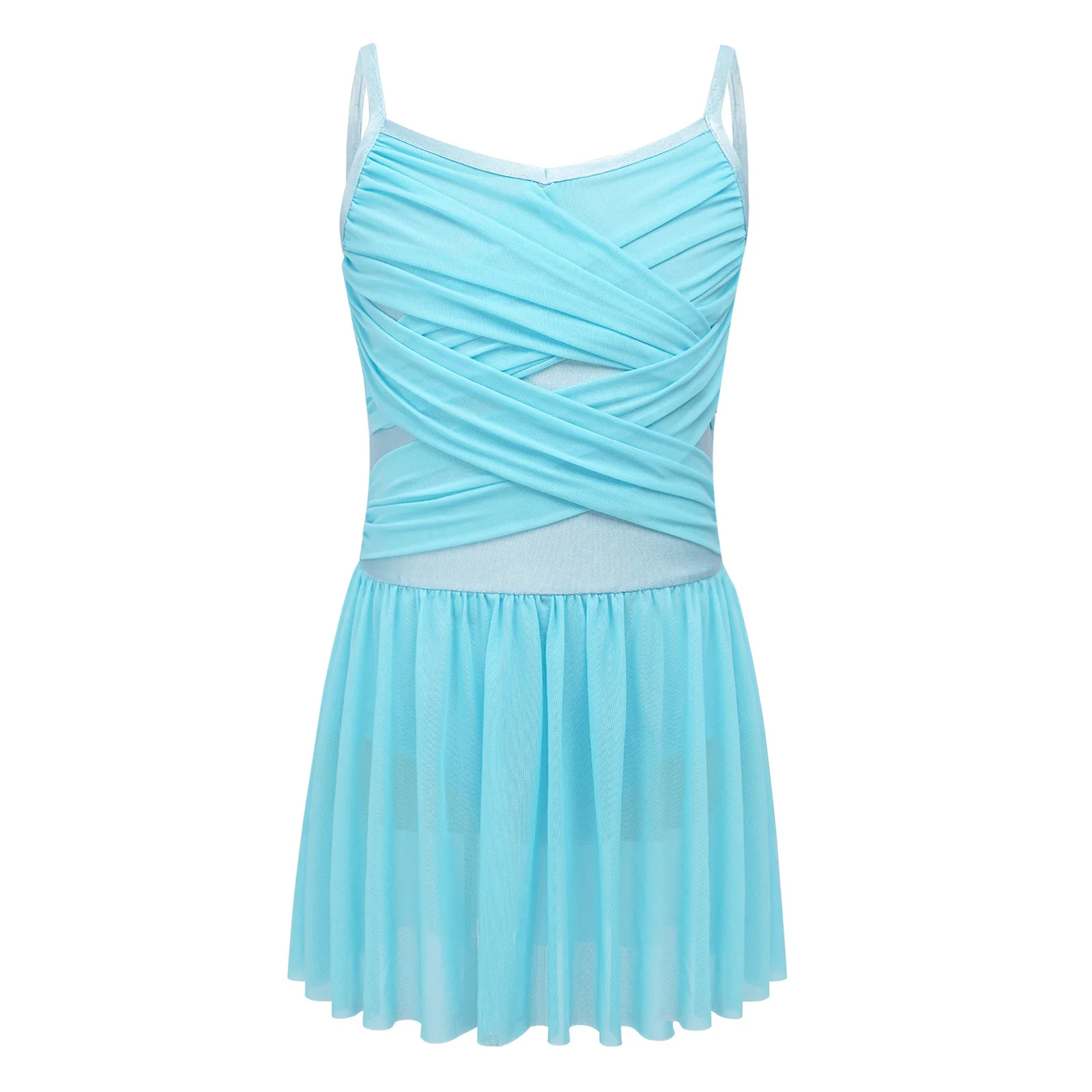 Vestido de ballet juvenil con tirantes finos y tutú malla fruncida
