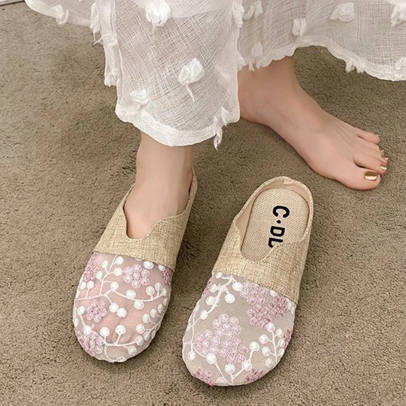 Zapatillas de lino transpirables antideslizantes planas para mujer - imagen 4