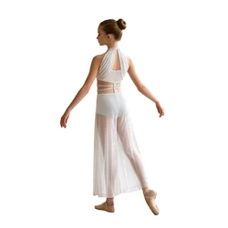 Maillot de ballet moderno con pedrería y pantalón ancho malla