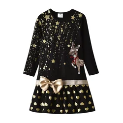 DXTON vestido de lentejuelas para niña con lazo dorado