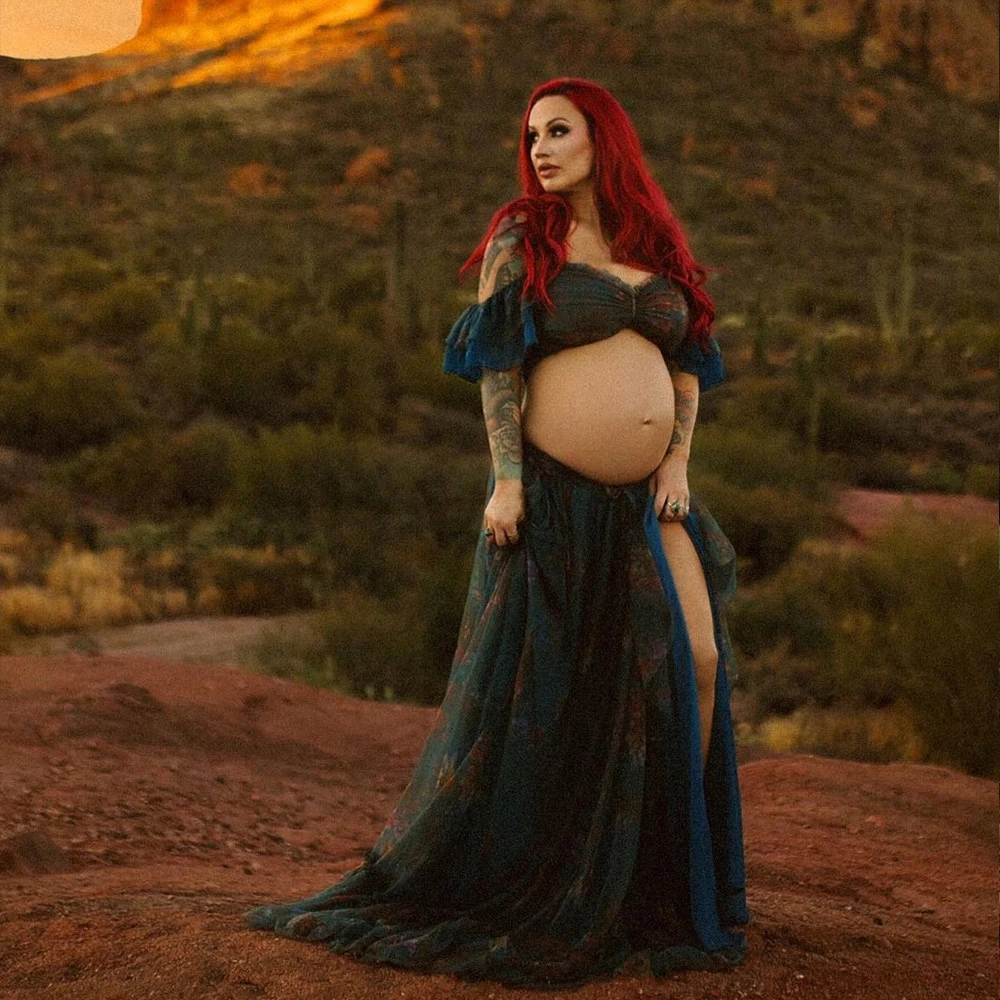 Vista trasera del vestido bohemio de maternidad