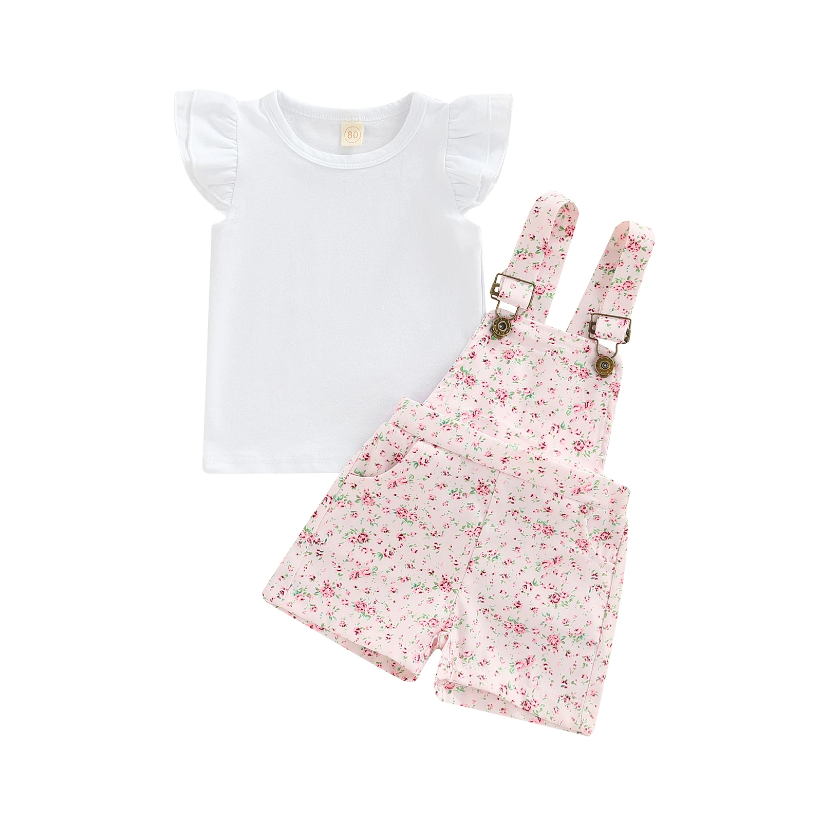 Conjunto verano niña: top cuello redondo y pantalones cortos flores