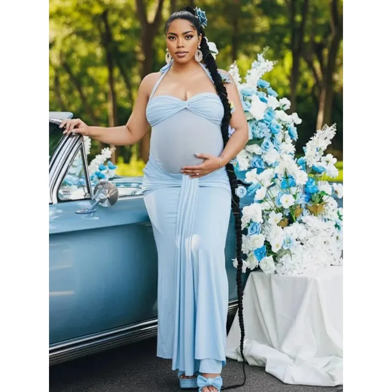 Vestido premamá drapeado sin espalda para sesión fotográfica - imagen 5