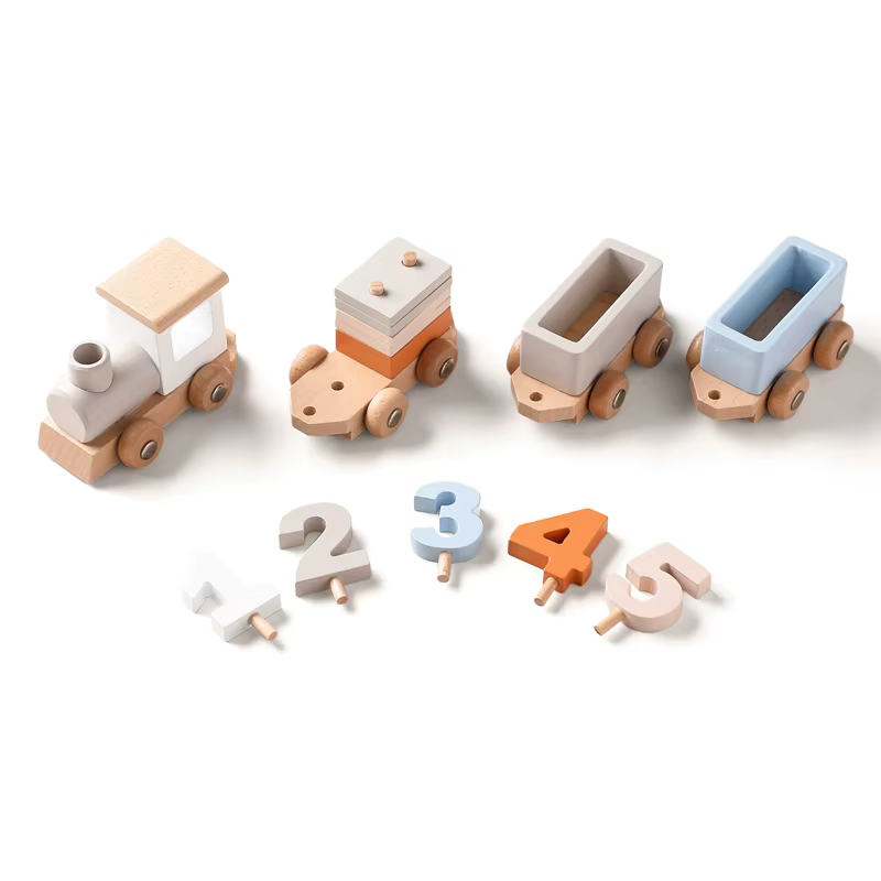 Tren de madera Montessori con cuentas de cristal coloridas