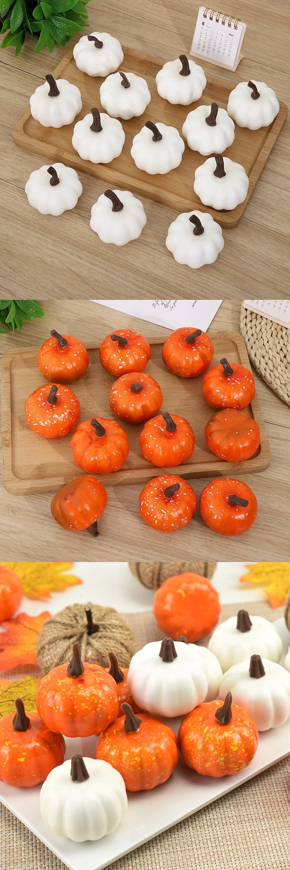 Calabazas mini en tonos amarillos y blancos