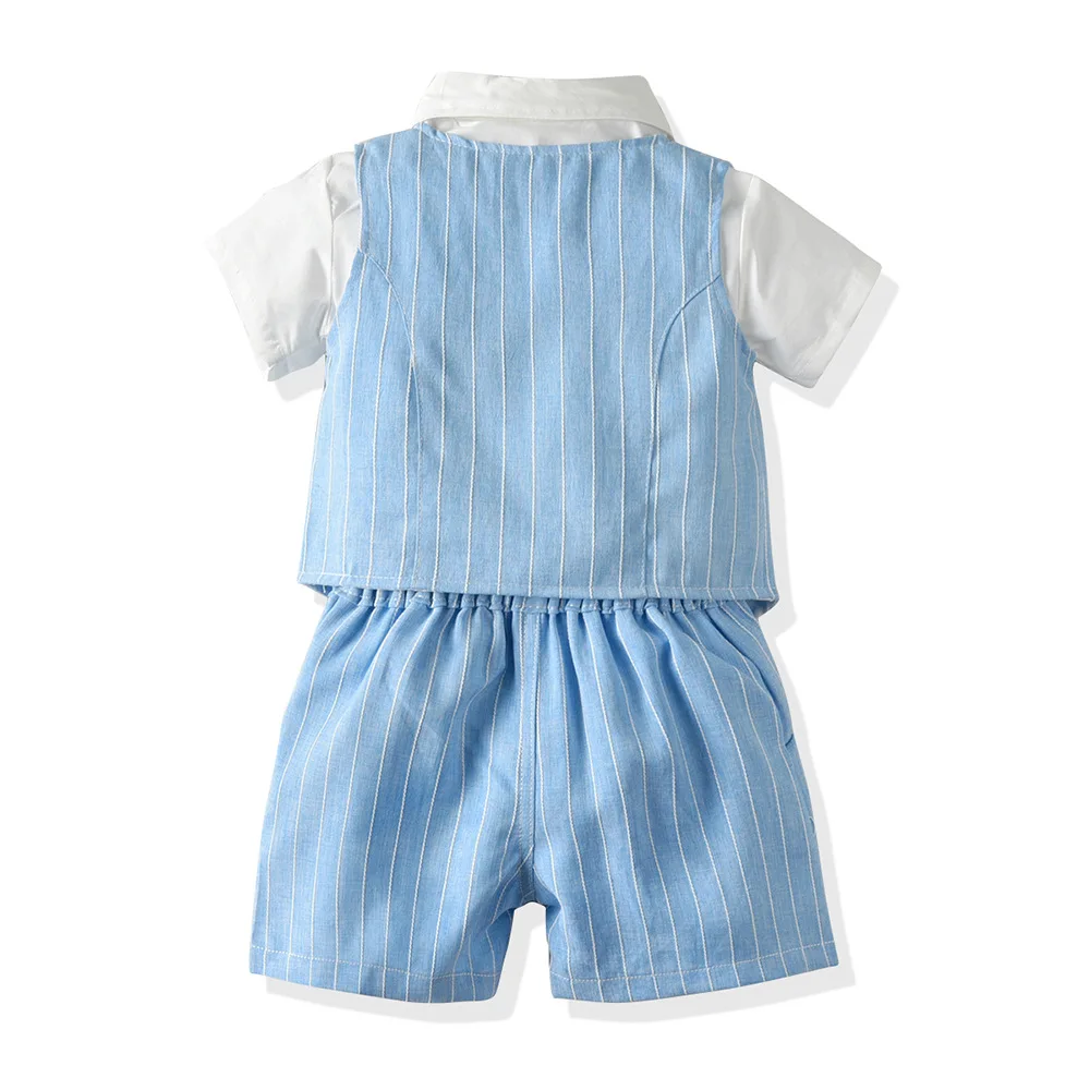 Traje de niño a rayas con lazo y manga corta ajustado - imagen 5