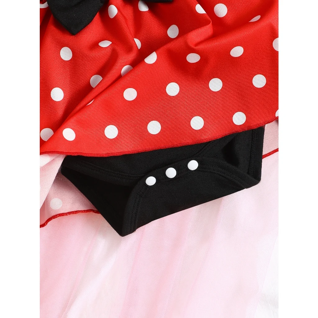 Vestido mameluco de lunares rojo y negro con mangas voladoras bebé - imagen 2
