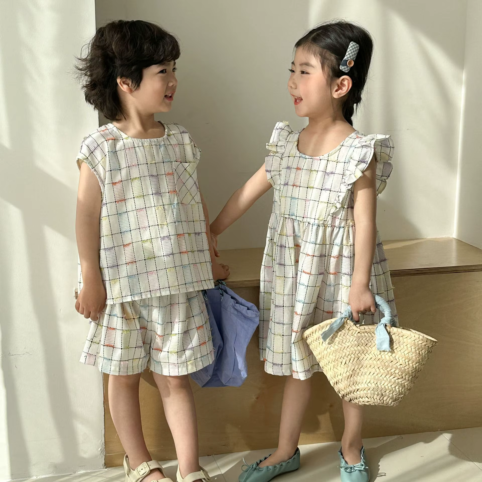 Conjunto verano hermano y hermana algodón camiseta vestido manga corta - imagen 3