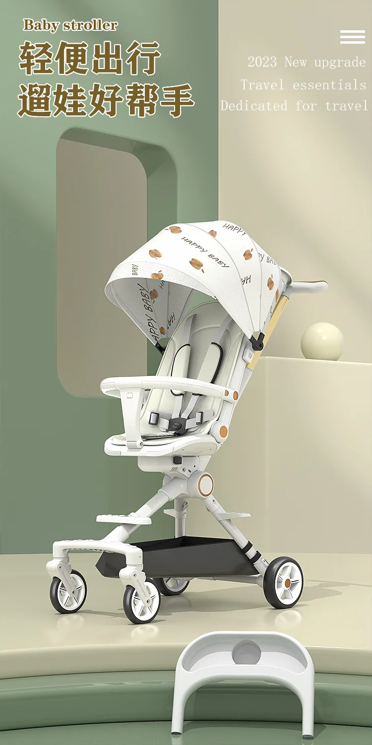 Cochecito de bebé ligero y plegable con manubrio reversible