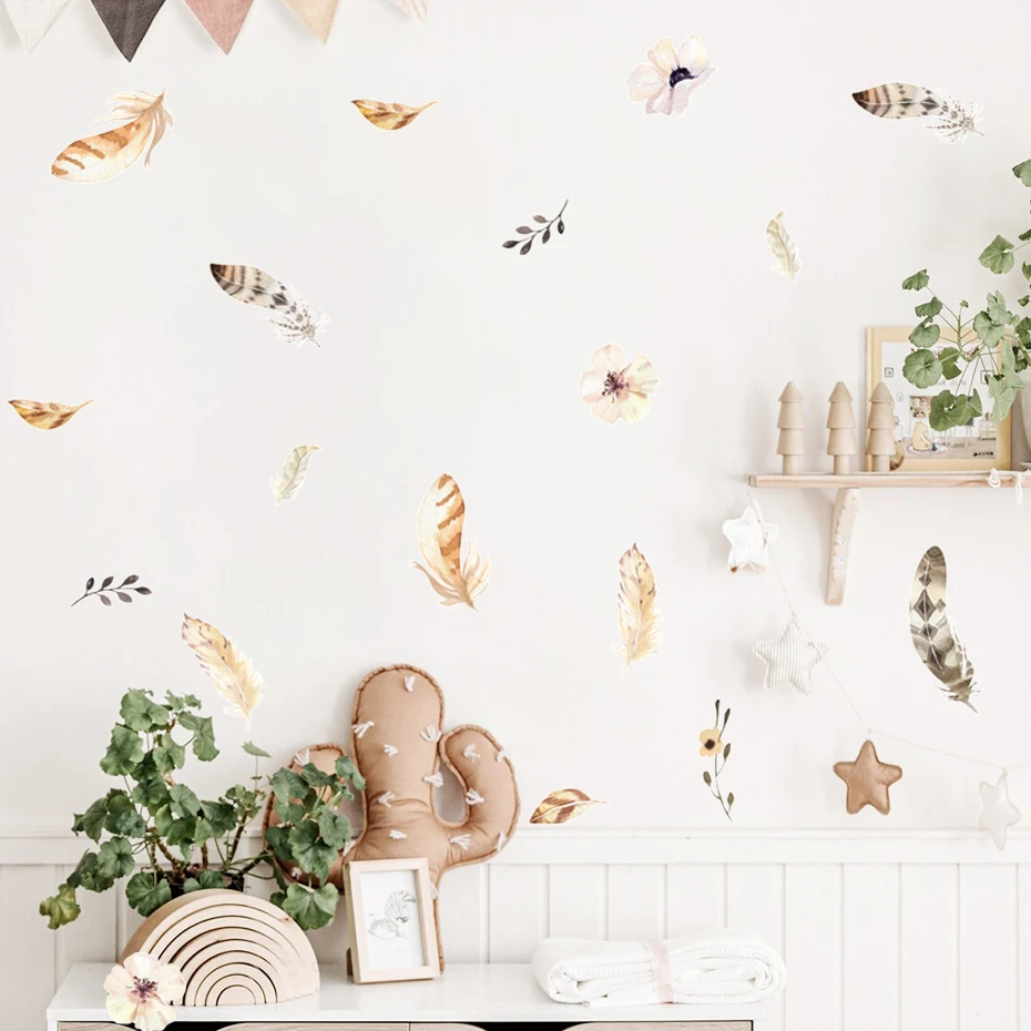 Pegatinas decorativas bohemias de hojas secas para cuarto infantil - imagen 3