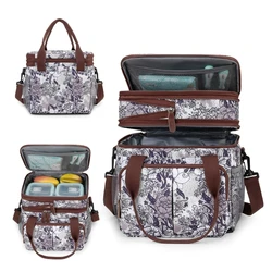 Bolso de pañales con patrón impreso y múltiples compartimentos