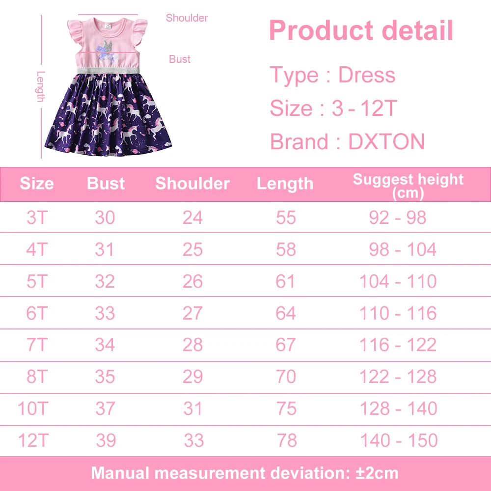 Vestido de algodón para niña con manga acampanada y lentejuelas de unicornio