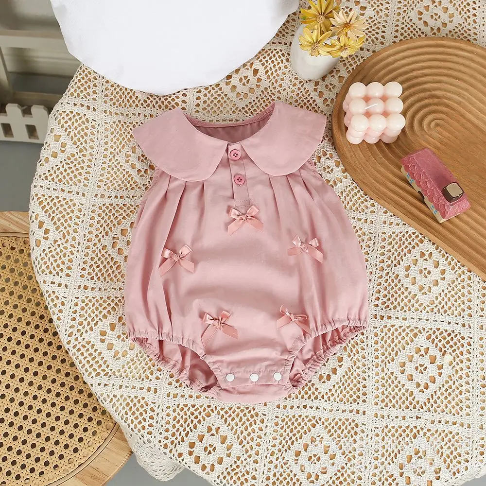 Body de verano para niña, una pieza con cuello Peter Pan y lazo - imagen 4