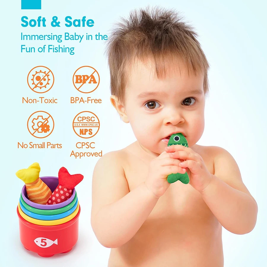 Juguetes Montessori Fish Plus: pesca de tela con tazas apilables