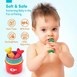 Juguetes Montessori Fish Plus: pesca de tela con tazas apilables