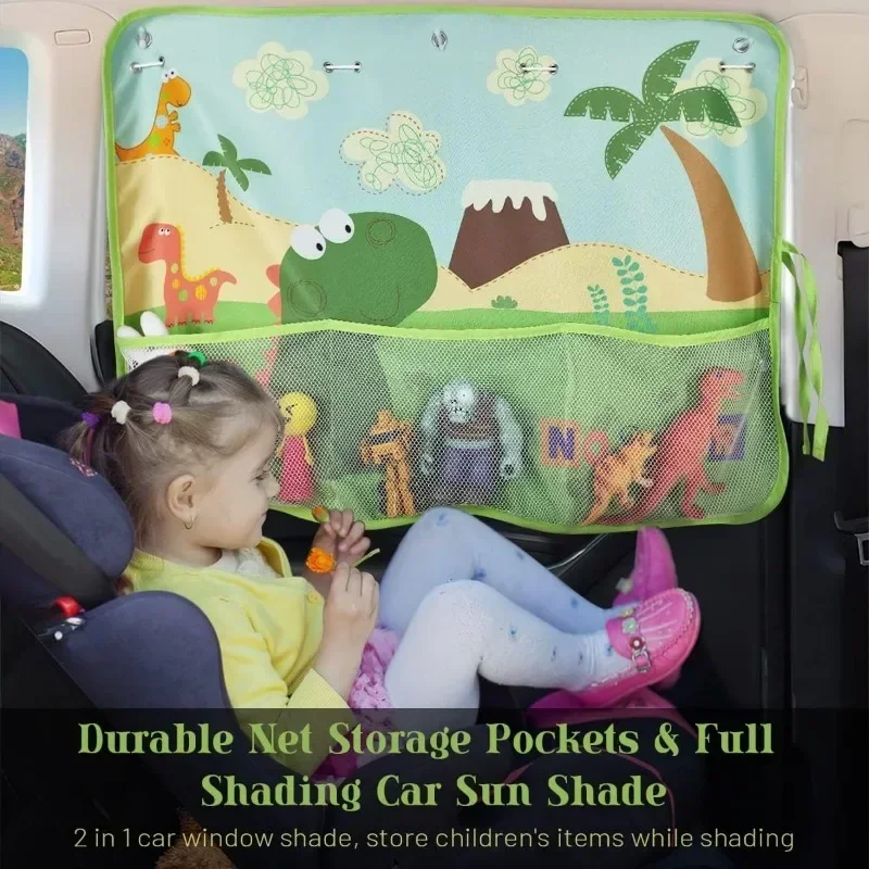 Parasol dinosaurio para coche bebé: protección UV y bolsillo