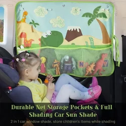 Parasol dinosaurio para coche bebé: protección UV y bolsillo