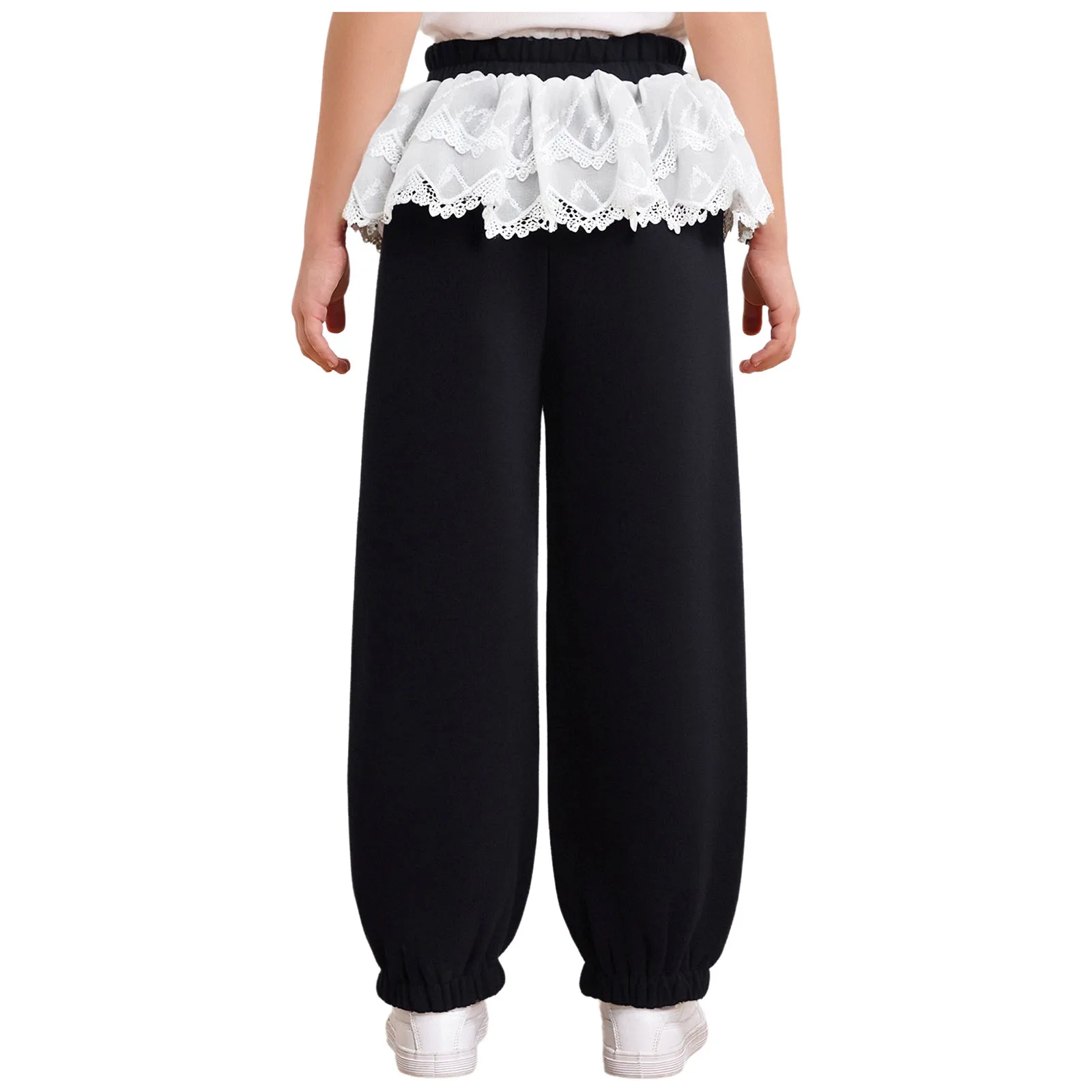 Pantalón chándal niña estilo Y2K con peplum de encaje y lazo
